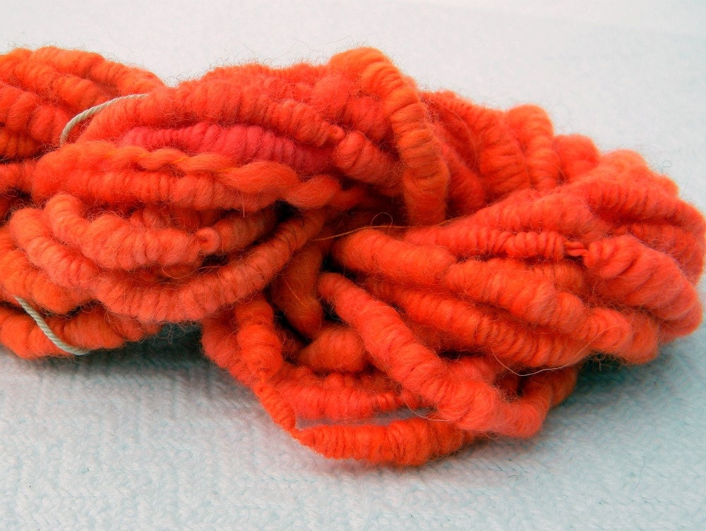 Tangerine Supercoils Yarn art yarn coils of Orange Merino Wool Tencel Silkartyarn Free Tutorial