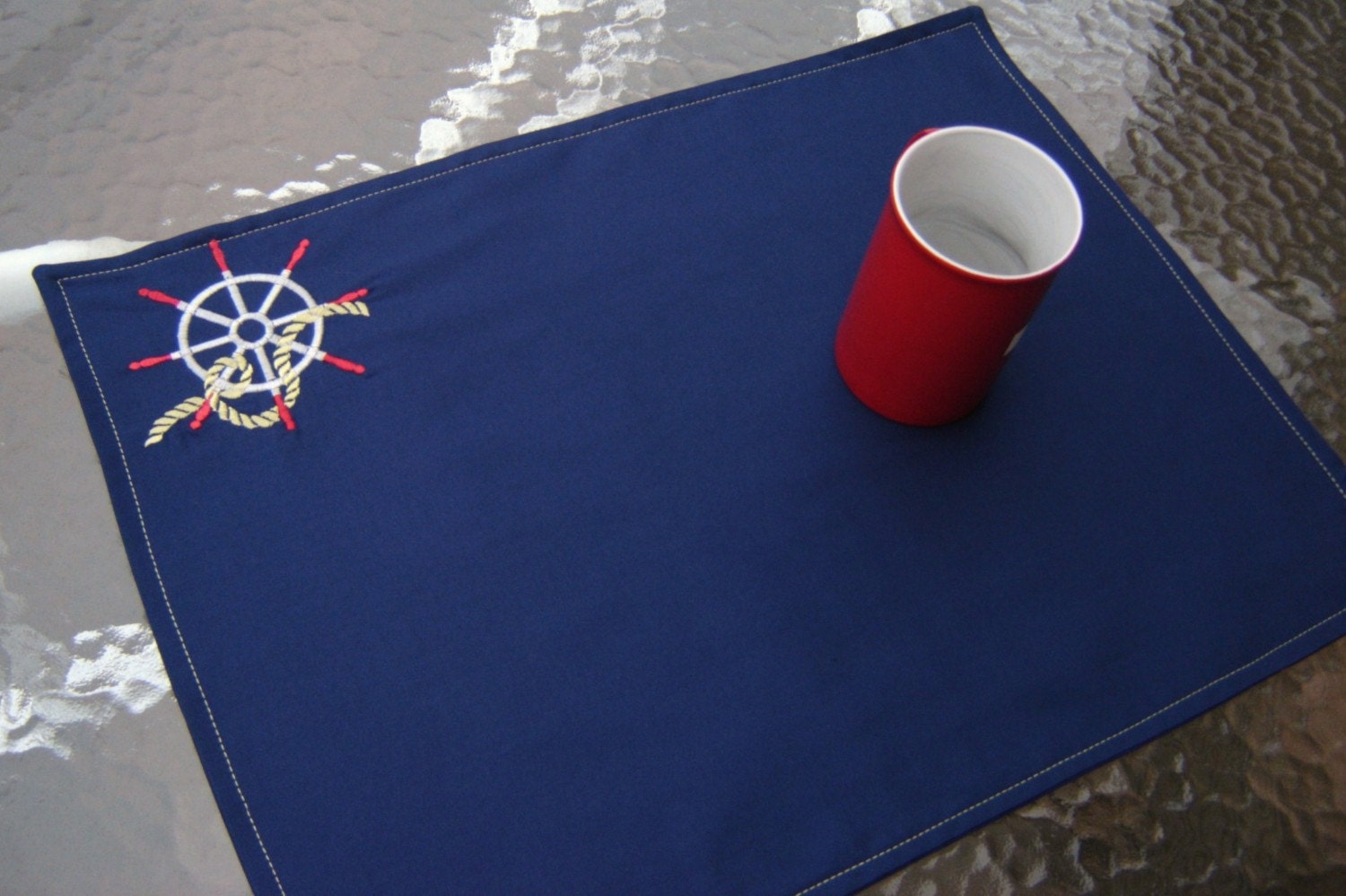 Placemat Nautical Wheel Red White Blue Table Linens Tablecloth Table Runner Ship Cottage Yacht Furniture Kitchen Room Decor Home Decor