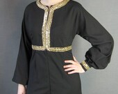 60s Jump Suit Vintage 1960s Empire Waist Palazzo Gold Trim Medium Disco