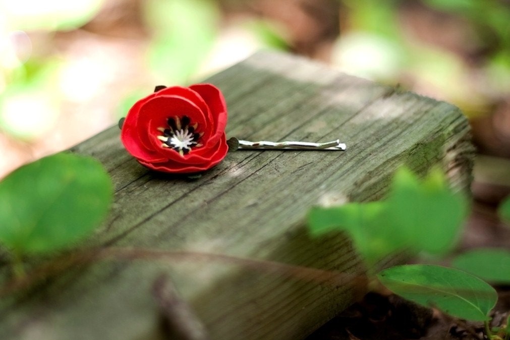 poppy hair pin - paper flower accessories for everyday or special event