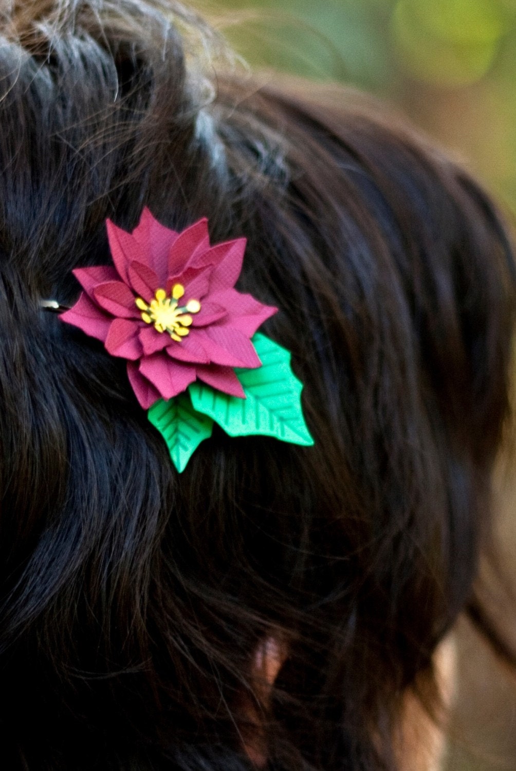 poinsettia hair pin - paper flower accessories for everyday or special event