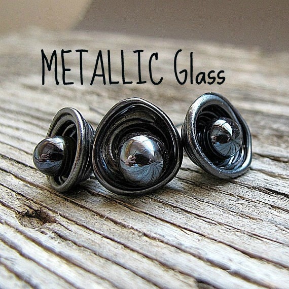 METALLIC Handmade Lampwork Glass Bead Caps and Ball Glass Head Pins