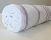 Turkish Bath Towel...PESHTEMAL(109) WHITE-BURGUNDY