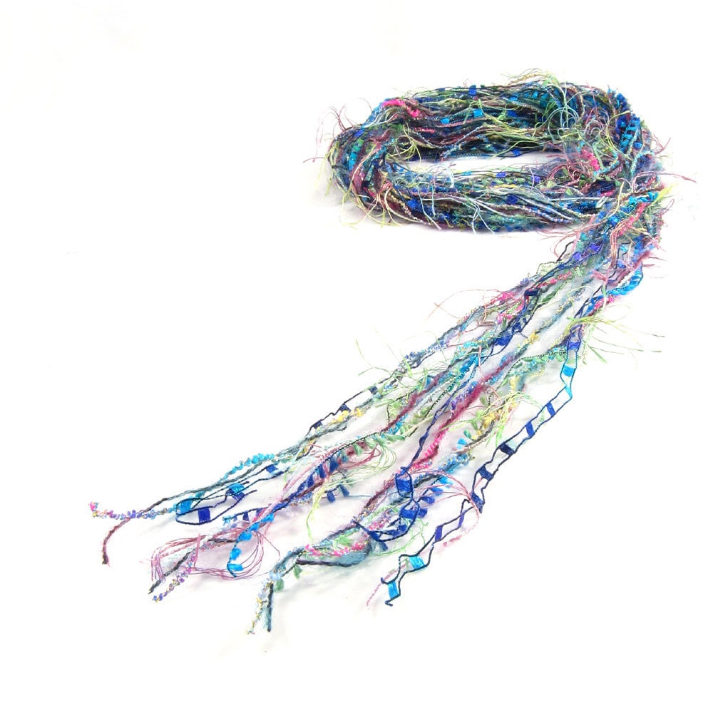 Ribbon Scarf Womens Scarf Spring Scarf Summer Scarf Spring Fashion Lightweight Scarf Blue Green Pink Turquoise Purple Yellow  Under 50 OOAK