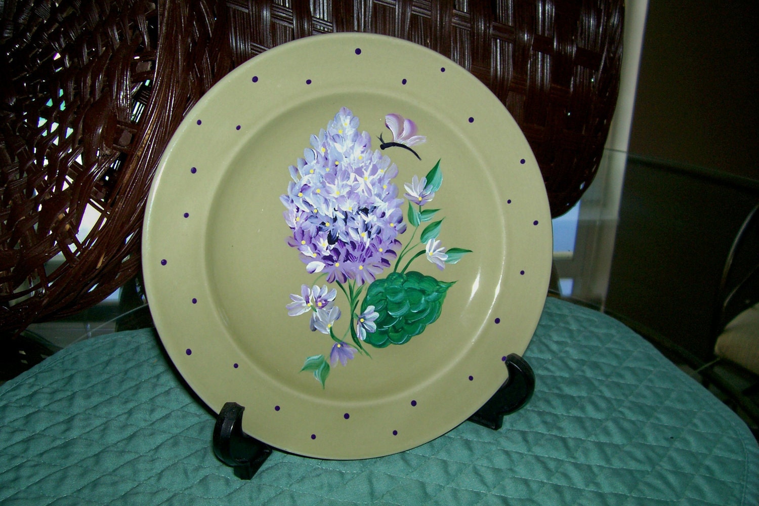Hand Painted 8 & 3/4" Plate with Lilacs