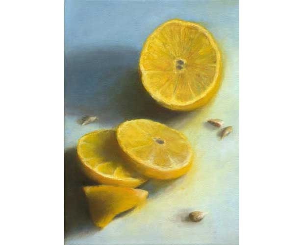 art print of fruit oil painting - Sliced Lemons // bar or kitchen art reproduction of still life painting