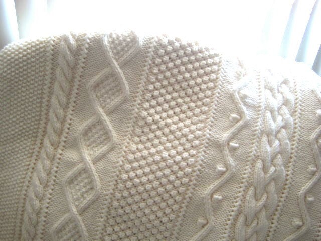AFGHAN Hand Knit ARAN Off White 57 x 74 Micheal (not currently in inventory)