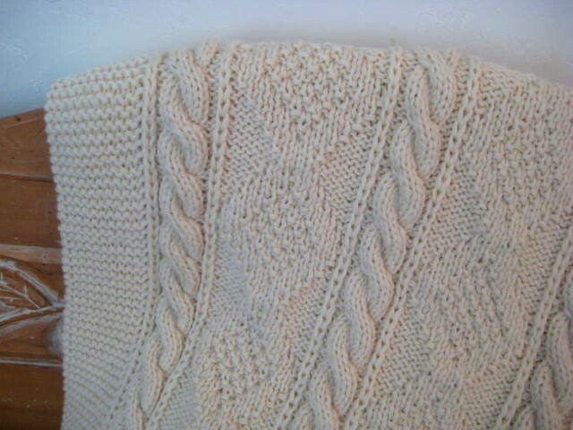 AFGHAN Hand Knit Wool ARAN Off White 50x68 Sabina (not currently in inventory)