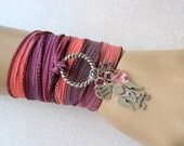 Rest In Peace Sweet Angel Charm Bracelet Necklace Anklet - Star of David Heart Cancer Awareness Silk Ribbon Yoga Wrap