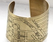 Etched Chicago River West Map Bracelet - Brass