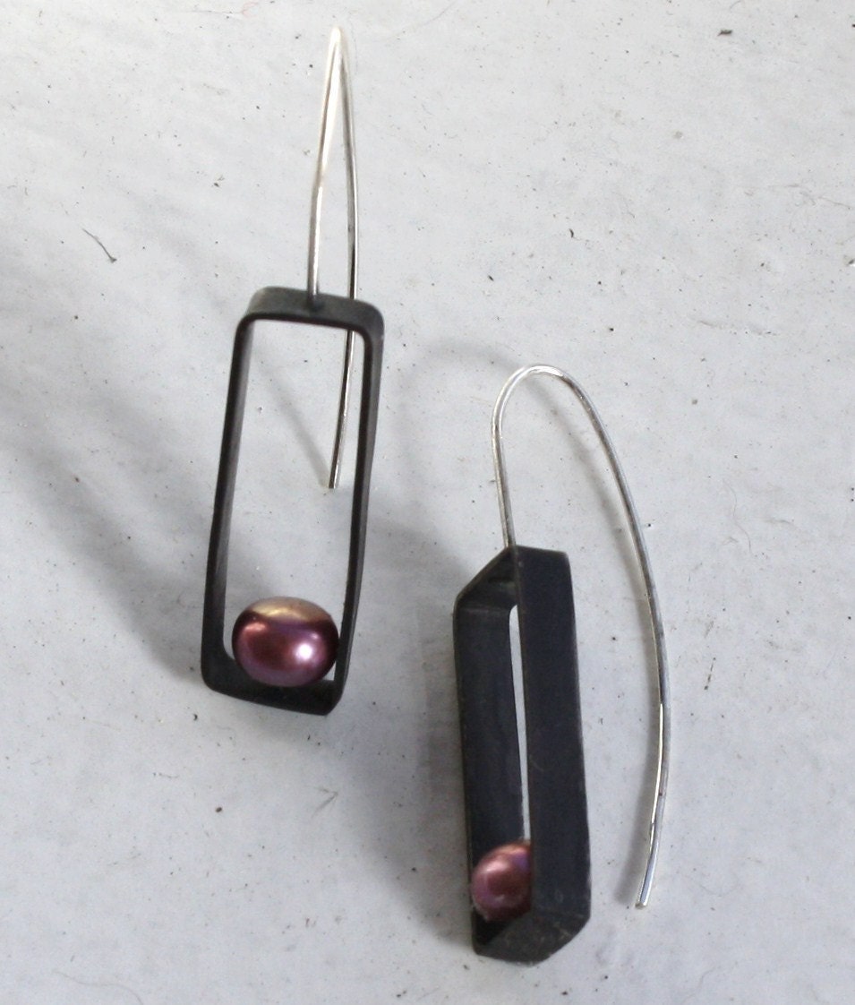 Oxidized Silver and Freshwater Pearl Earrings