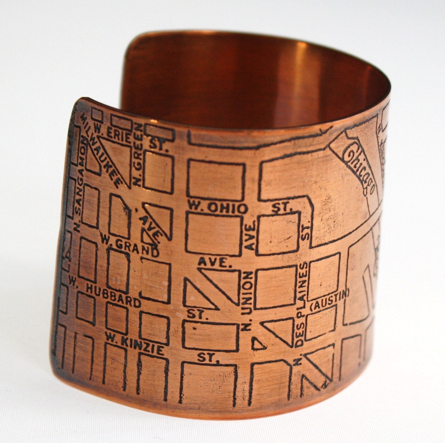 Chicago Map Copper Cuff Bracelet - River West