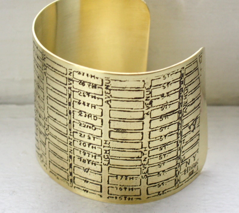 NYC Map Brass Cuff Bracelet - Downtown