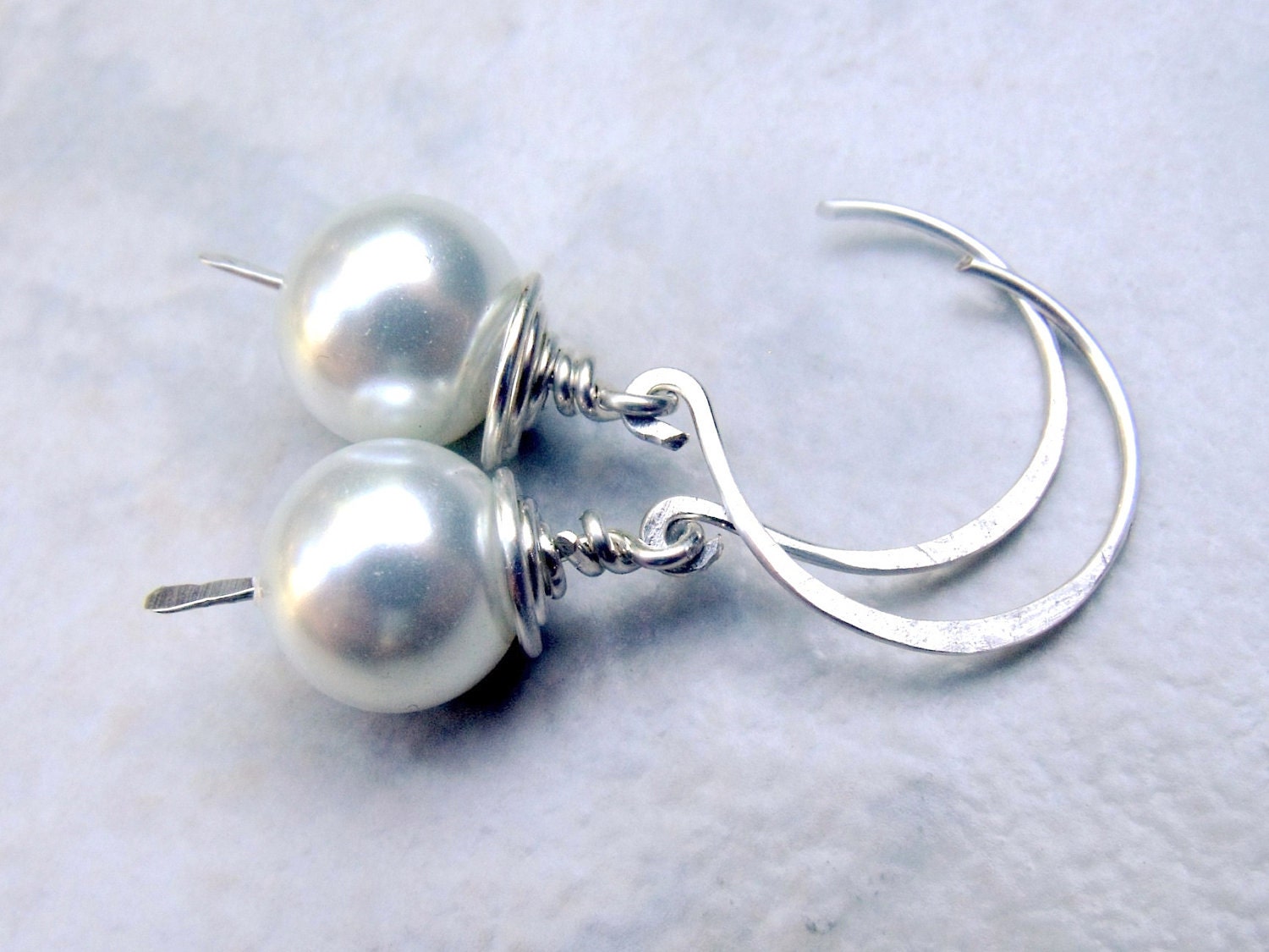Earrings - White Pearl Swarovski Sterling Silver Wire Wrapped