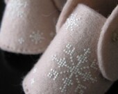 Mini baby shoes - HAND EMBROIDERED - snow crystals on pale pink