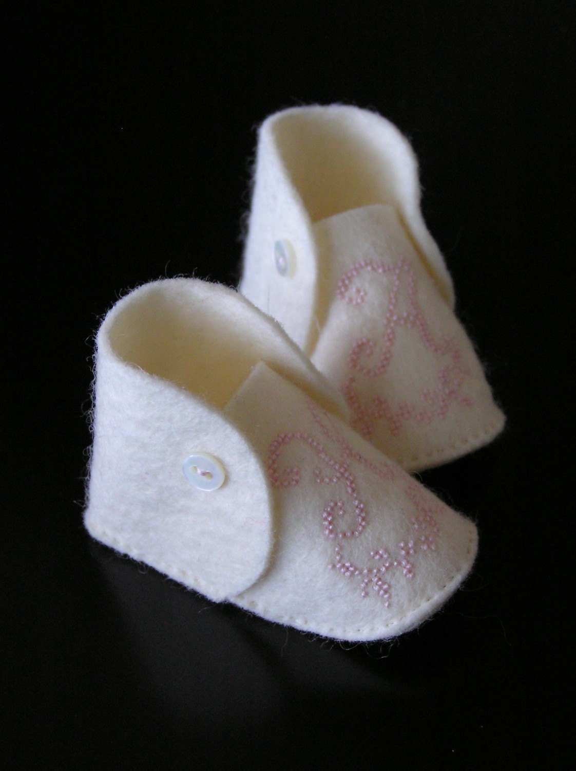 CUSTOM mini baby shoes - HAND EMBROIDERED - pink on ivory