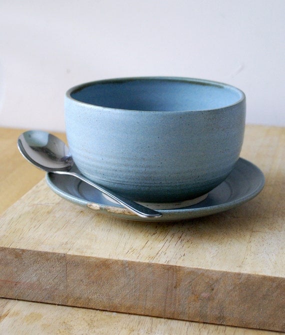 Sandwich plate and soup bowl set handmade by LittleWrenPottery