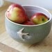 Large stoneware pottery bowl with summer swallow - wheel thrown and glazed in smokey blue