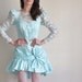 lace illusion party dress . 1980 huge BOW . robins egg blue .small.medium .sale