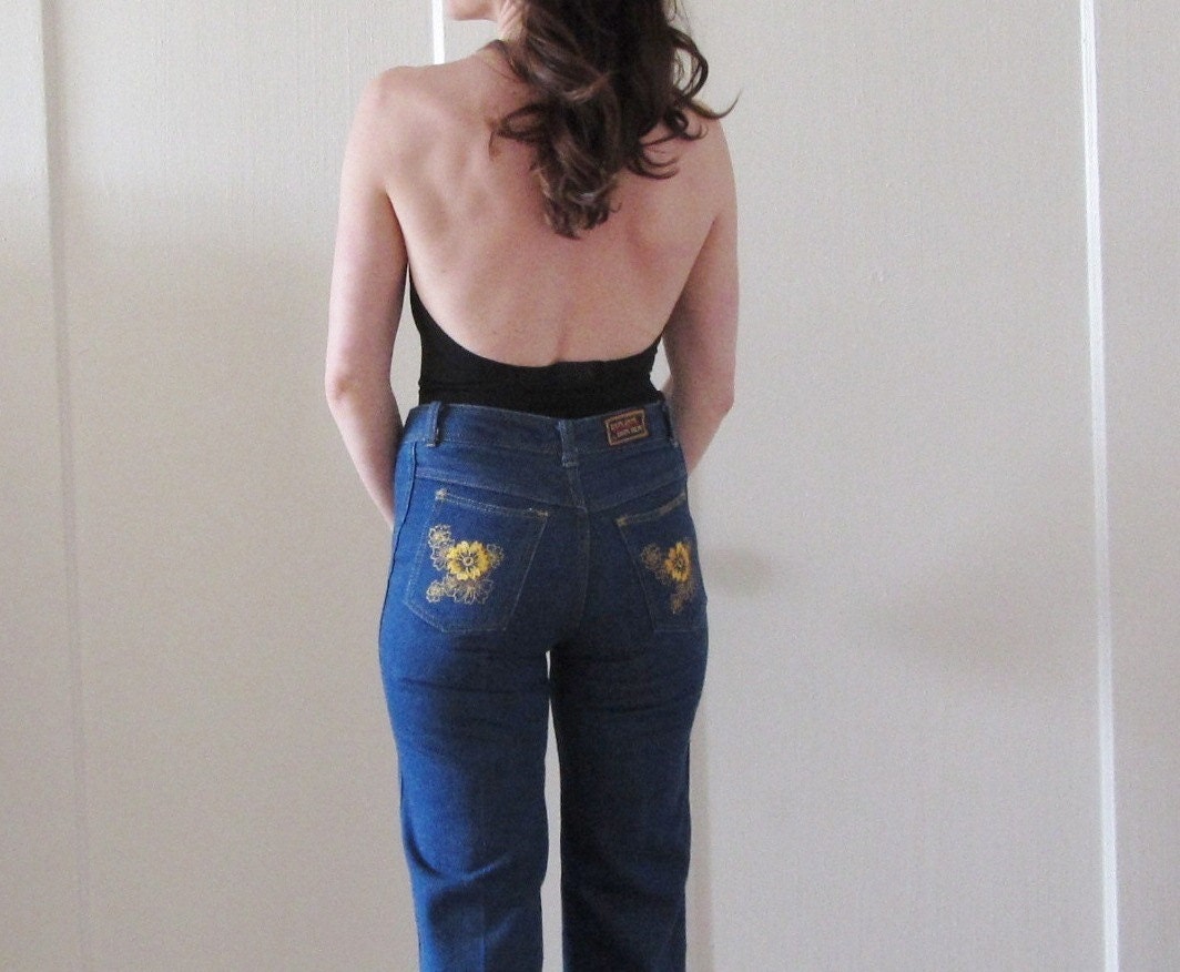 high waist 1970 woodstock jeans . retro bon bon denim .extra small.xs .sale