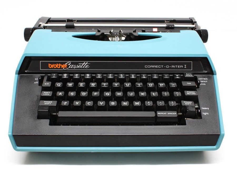 Vintage 1982 Brother Cassette Blue Portable Electric Typewriter