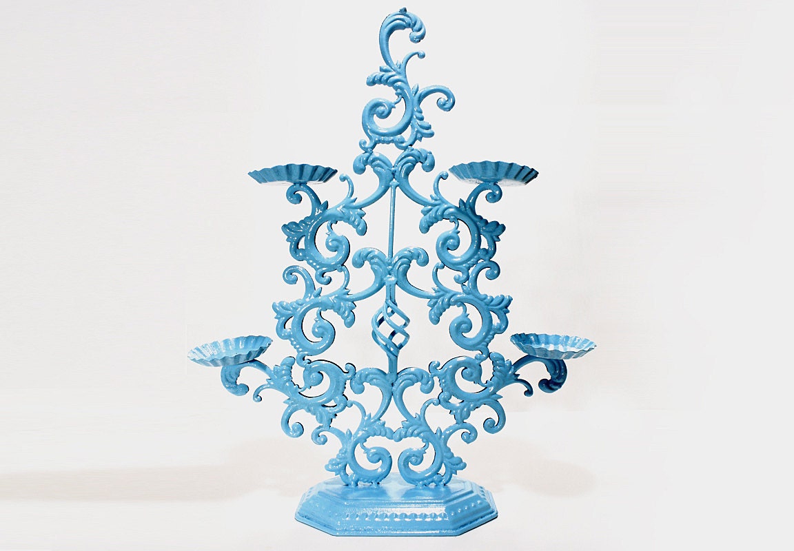 Vintage Blue Metal Candle Holders