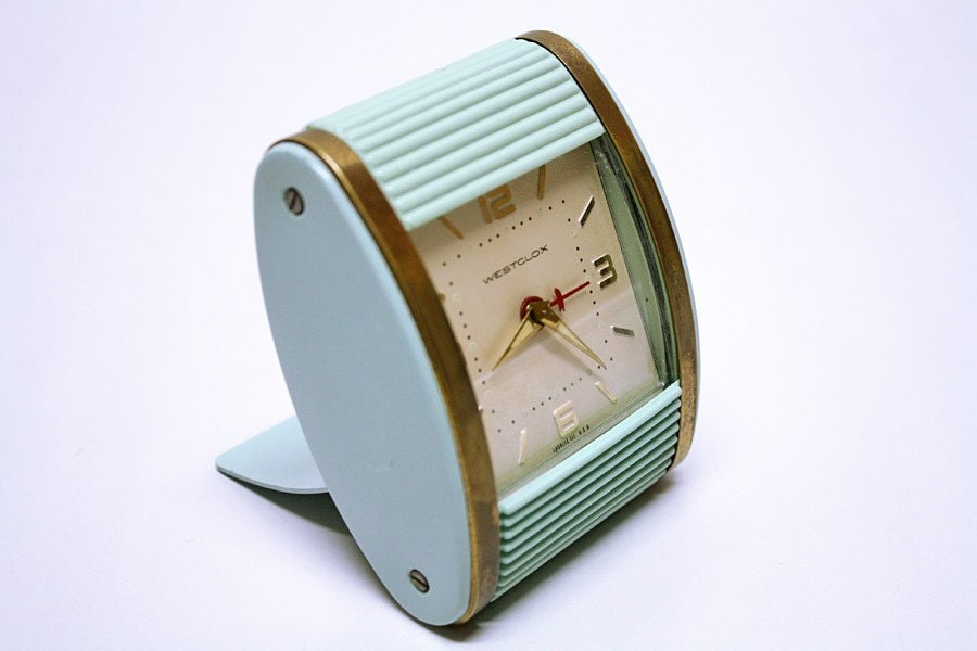 Vintage Blue Westclox Travalarm Wind Up Clock