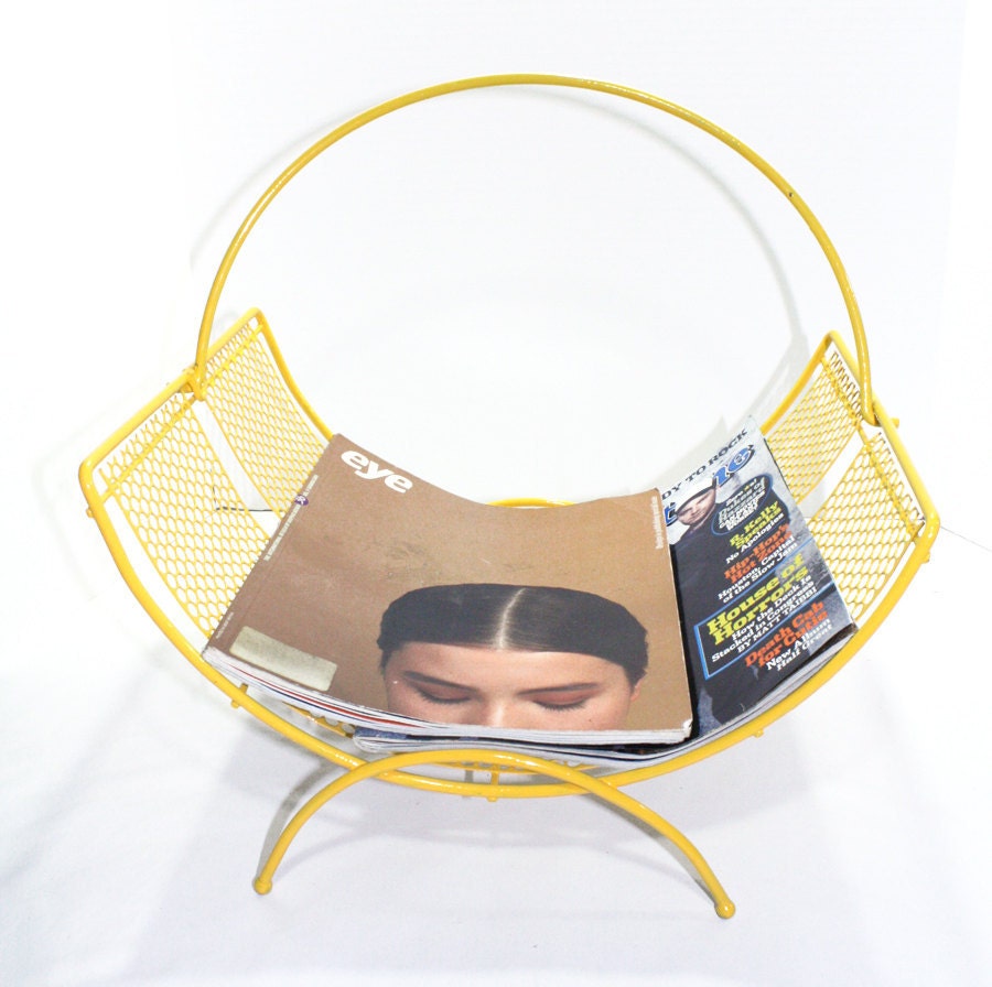 Vintage Metal Yellow Magazine Rack