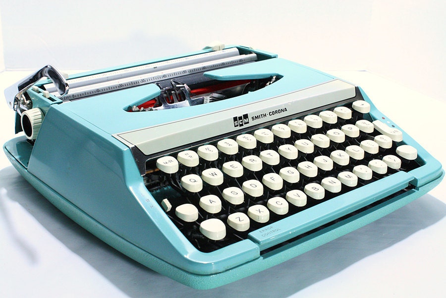Vintage Smith Corona Blue Portable Manual Typewriter