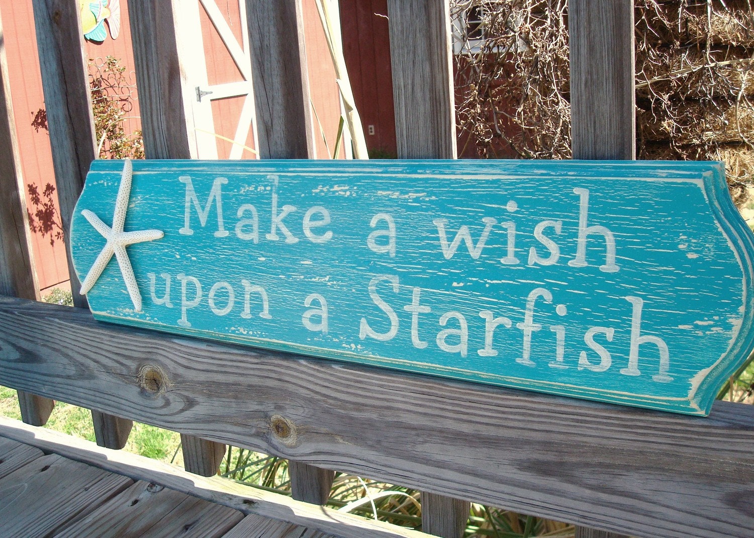 Make A Wish Upon A Starfish Handpainted Sign COASTAL DECOR beach