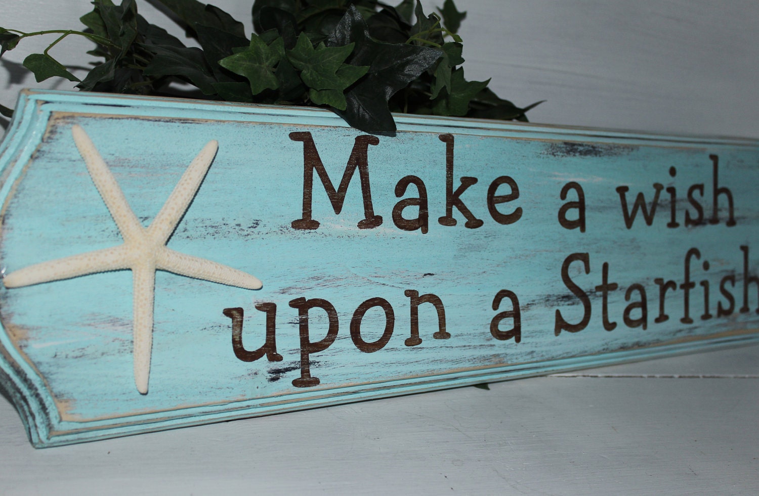 Starfish Make a Wish Sign Coastal Cottage Beach Decor Baby Nursery Decor