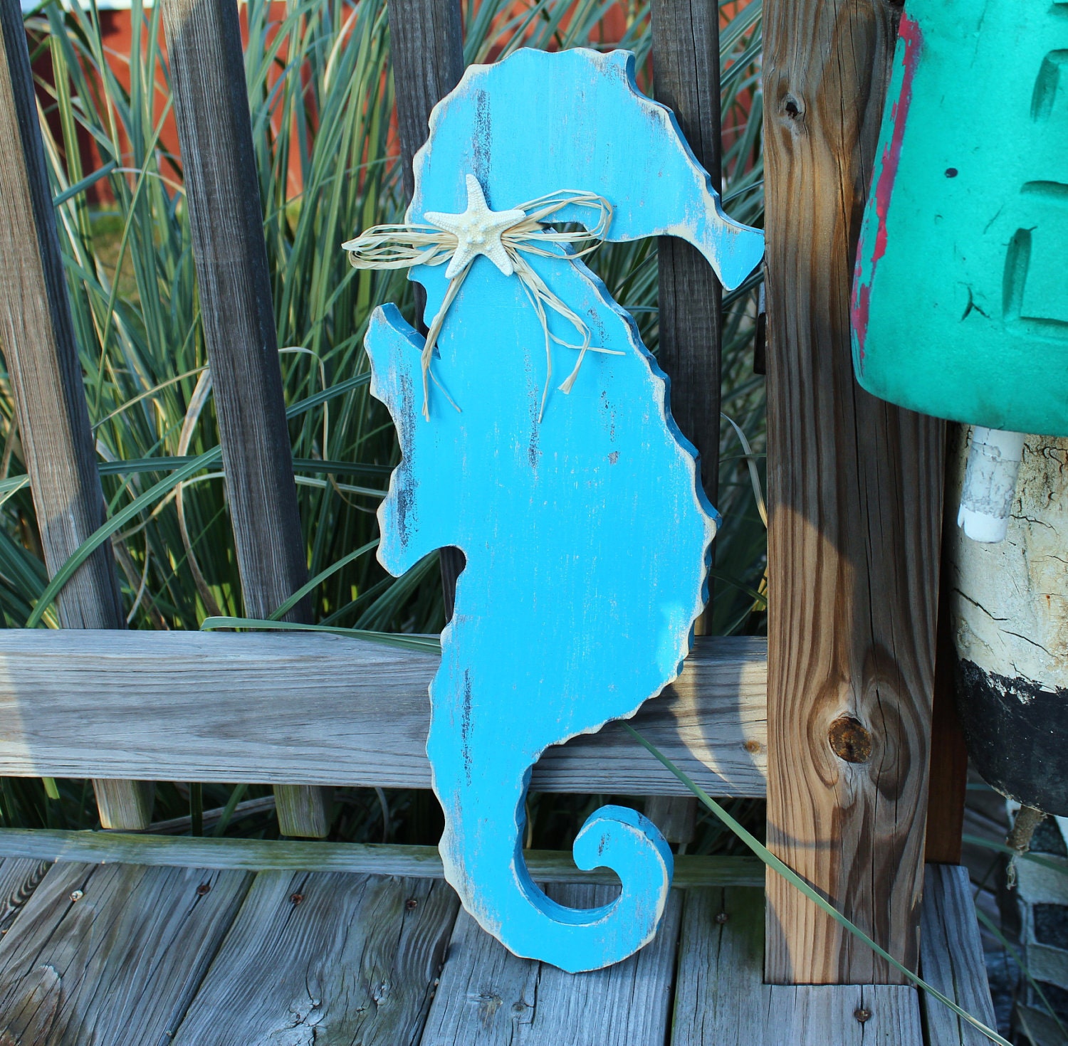 Seahorse Wooden Wall Art Nautical Beach or Nursery Decor Turquoise