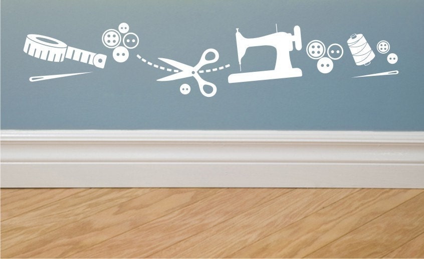 Sewing Images Vinyl Wall Decal Border by greywolfgraphics on Etsy