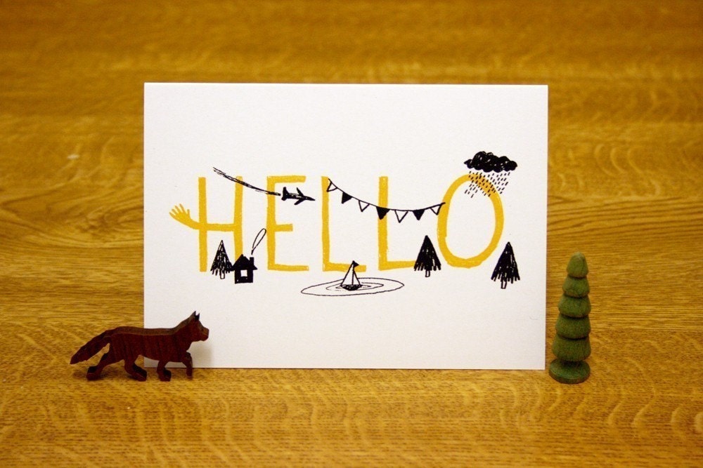 Hello screen printed card