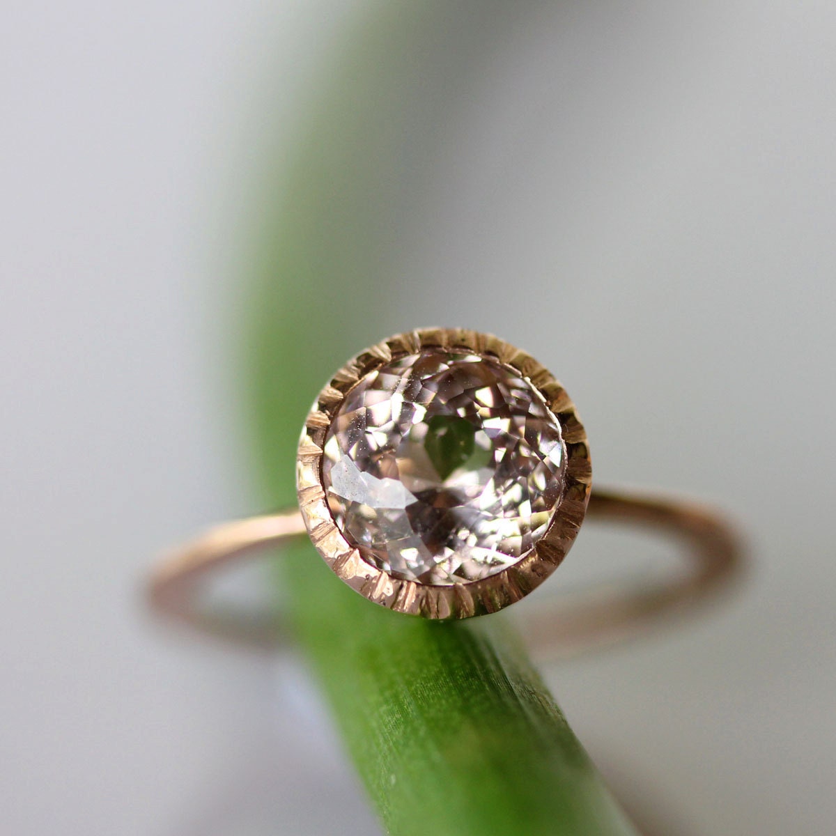 Morganite Milgrain Engagement RIng In 14K Gold Ring - Made To Order
