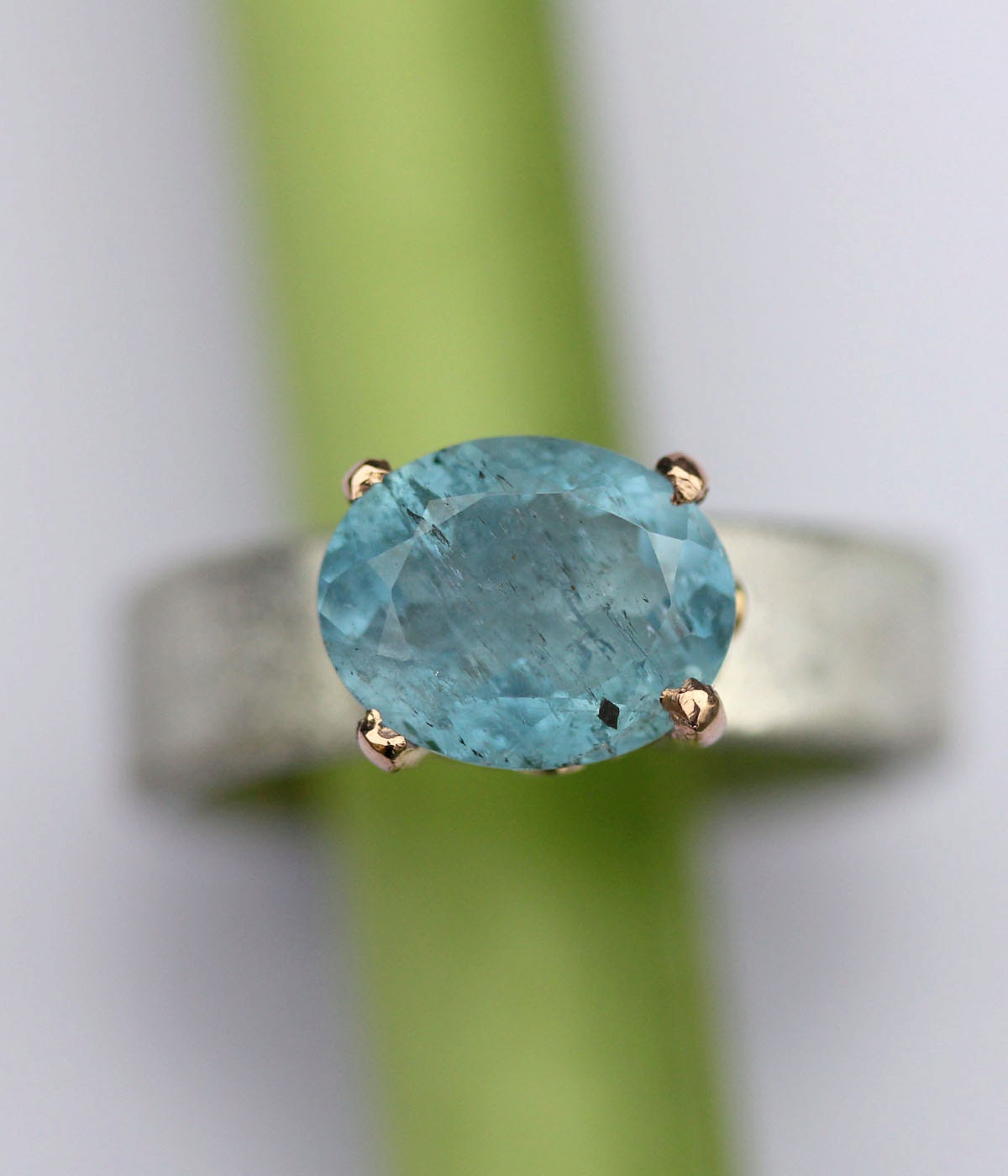 Aquamarine In 14K Rose Gold & Sterling Silver Ring (US Size 7.5) - Ready To Ship
