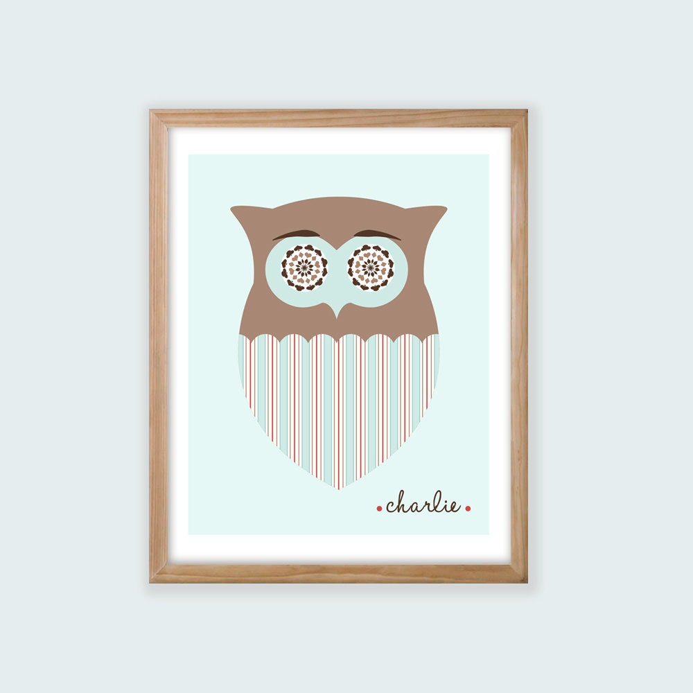 Printable Personalized Nursery Wall Art. Owl. Boy or Girl Styles