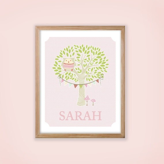 Printable Personalized Children's Wall Art. Boy & Girls styles. Owl in tree. Il_570xn