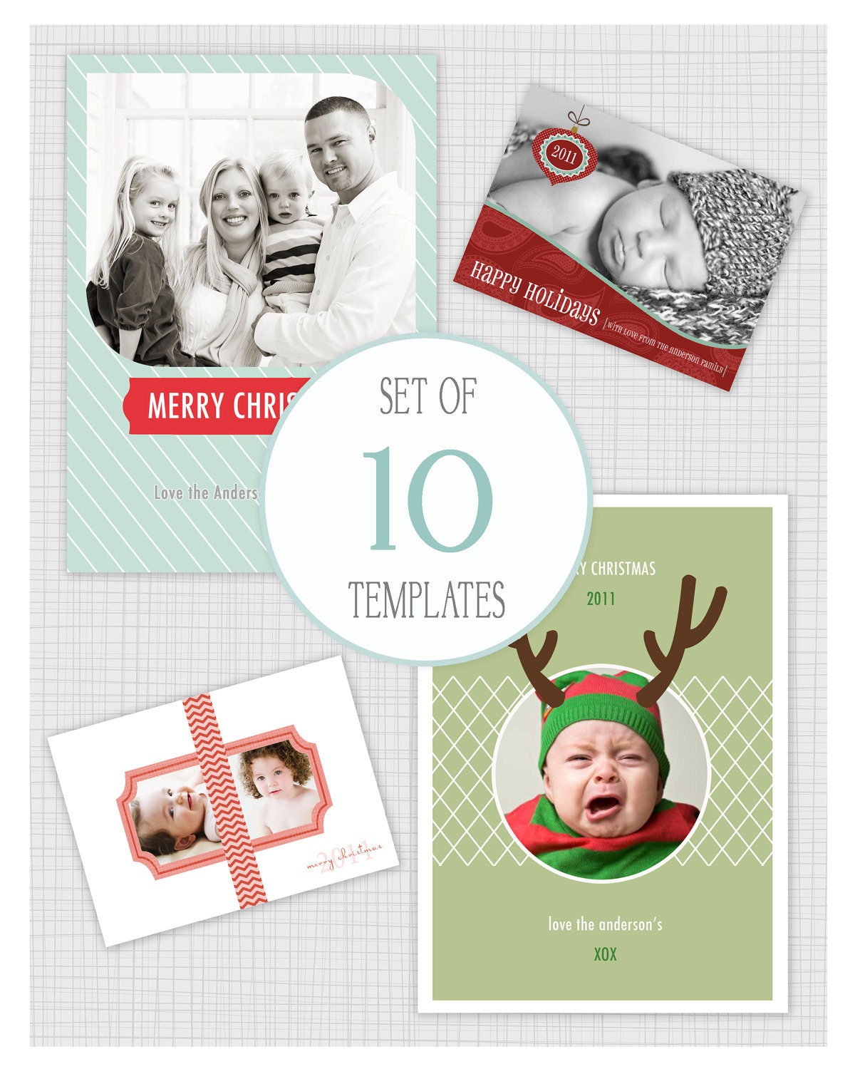 SALE! Instant Download: 10 PSD Christmas / Holiday photo card templates. Mini Pack 13. Il_570xn