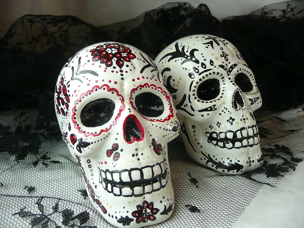Day of the Dead Gothic Skull Cake Topper - Lrg RED & BLACK - RESERVED for Hilary