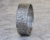 Mens Wedding Band Hammered Silver Wedding Ring Distressed Antiqued Wedding Band