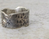 Mens Hammered Ring Antiqued Wedding Ring Destroyed Distressed Silver Wedding Band