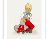 Ewan and His Red Truck....  (matted 11x14" print)