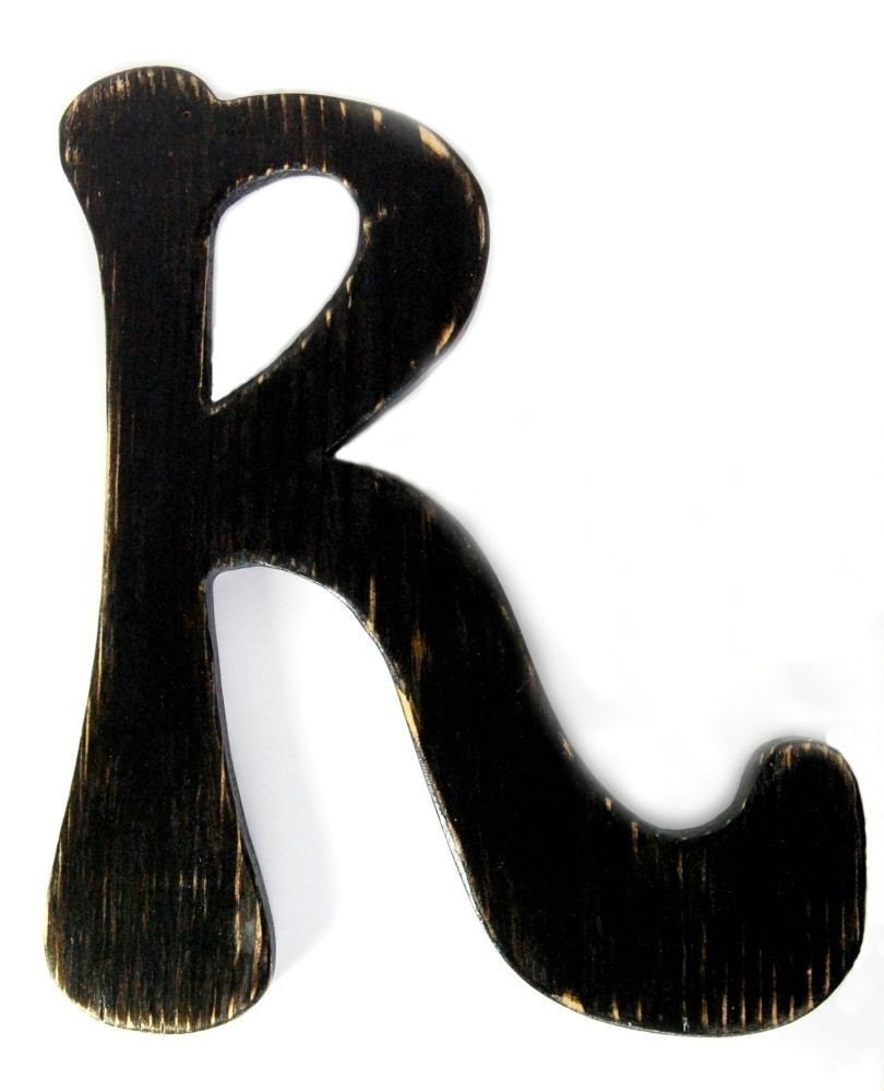 SALE -- painted sign - wood letter R - initial - cottage style letter - wooden sign - lamp black sign