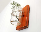 primitive wall decor mason jar vase wood single vase - Poppy Orange