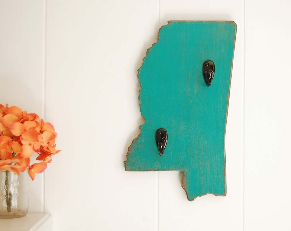 home decoration wood sign Mississippi key hook turquoise cottage decor You Choose Color