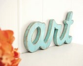 art sign wood word hand painted shabby chic Light Turquoise