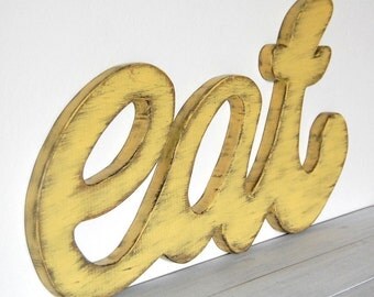 eat sign - Custom kitchen sign - wooden wall sign - wood sign - Earth Yellow