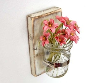 shabby chic sconce Cottage Decor vase wood single vase - Vintage White