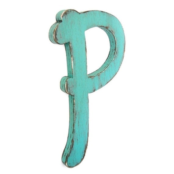 SALE -- Wall letter P wood letter AQUA teal turquoise wood sign